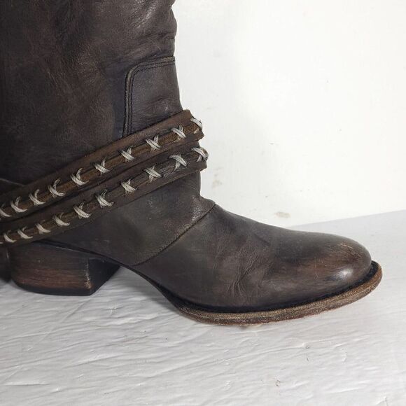 FREEBIRD by STEVEN Women's Knox US7 Leather Distressed Dark Brown Riding Boots - Picture 6 of 12